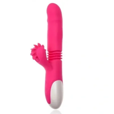 Vibrator Triple Power, Vibrating-Thrusting-Licking, Silicon, USB, Roz, 24 cm, Mokko Toys