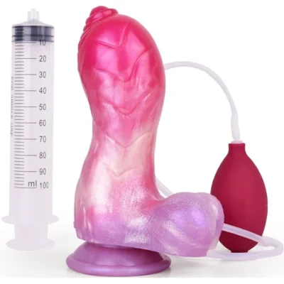 Dildo cu Ejaculare Beast Cock, Silicon Lichid, Roz, 18.5 cm