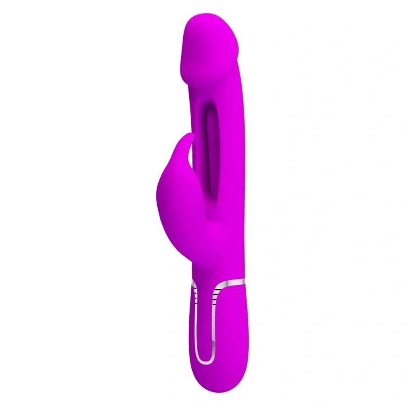 Vibrator Iepuras Kampas, 7 Moduri Vibratii, 4 Moduri Pulsare, Silicon, USB Magnetic, Mov Deschis, 23.2 cm
