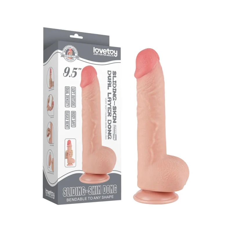 Dildo Realist Sliding-Skin, Ventuza Detasabila, Natural, 24 cm
