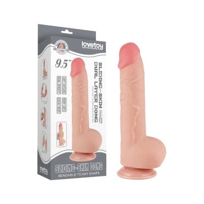 Dildo Realist Sliding-Skin, Ventuza Detasabila, Natural, 24 cm