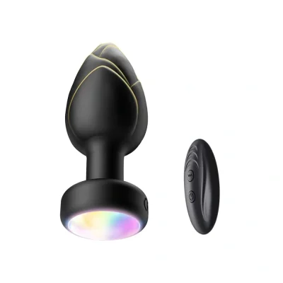 Dop Anal Led Light Vibrating Plug, Remote Control, 10 Moduri Vibratii, Silicon, USB, Negru, 9 cm, Passion Labs