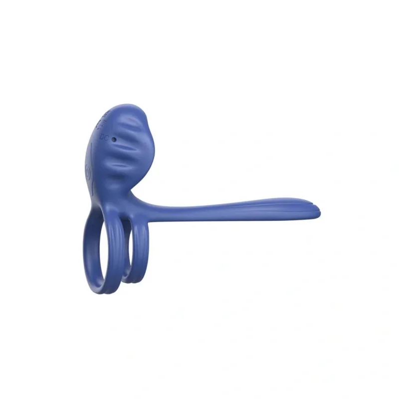 Inel de Penis Couples Slimline Vibrator, 9 Moduri Vibratii, Silicon, USB, Albastru