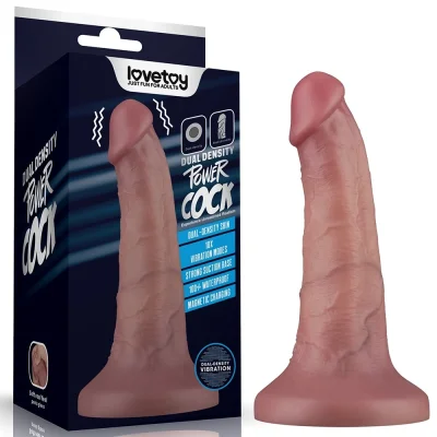 Vibrator Realist Power Cock, 10 Moduri Vibratii, PVC Dubla Densitate, USB Magnetic, Natural, 15.2 cm