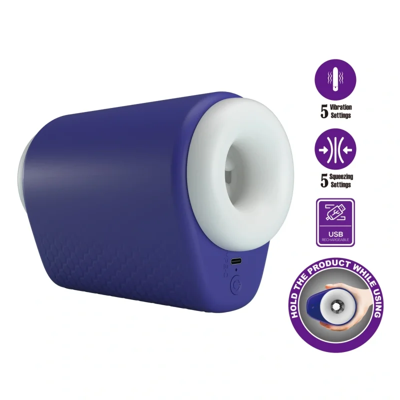 Masturbator Dj Lady 5 Moduri Vibratii, 5 Moduri Suctiune, TPE, USB, Albastru, 15.6 cm