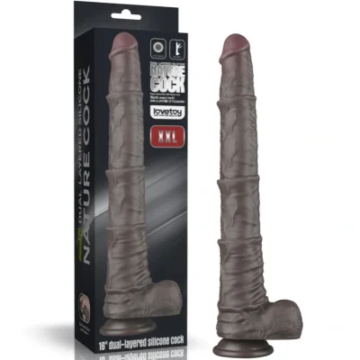 Dildo Realist Bendable Nature Cock XXL, Silicon Dubla Densitate, Maro, 40.5 cm