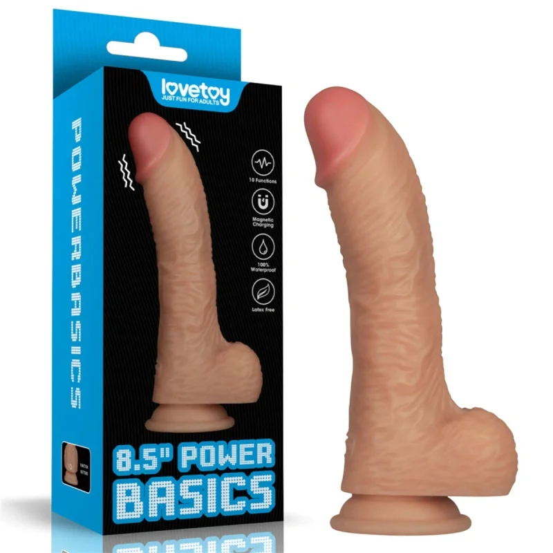 Vibrator Realistic Power Basics, 10 Moduri Vibratii, PVC, Natural, 21.6 cm