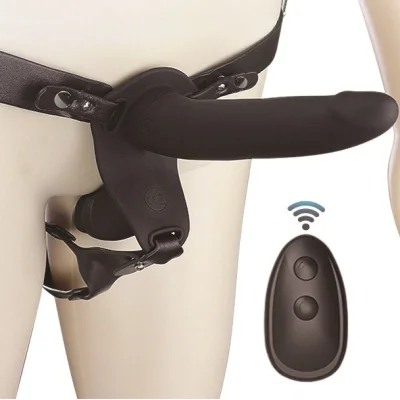 Strap-on pentru Femei, Remote Control, 10 Moduri Vibratii, Silicon, USB, Negru, Passion Labs