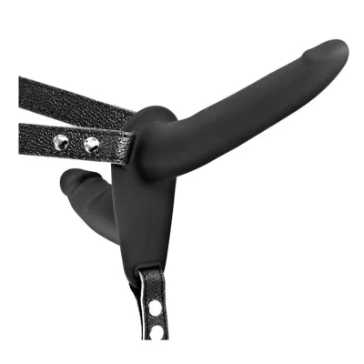 Strap-on pentru Femei-Double Dildo-Silicon, Negru, Guilty Toys