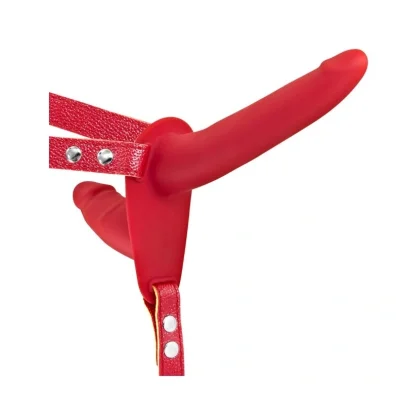 Strap-on pentru Femei-Double Dildo-Silicon, Rosu, Guilty Toys