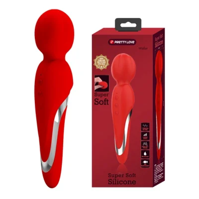 Vibrator Masaj Walter, 7 Moduri Vibratii & 5 Intensitati, Silicon, USB, Rosu, 21.6 cm