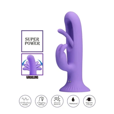 Vibrator Rabbit Killmoulis cu Ventuza, 12 Moduri Vibratii, 4 Moduri Leganare, Silicon, USB, Mov, 17.5 cm
