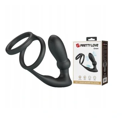 Inel de Penis cu Stimulator Anal Emoni, Silicon, USB, Negru, 10.2 cm