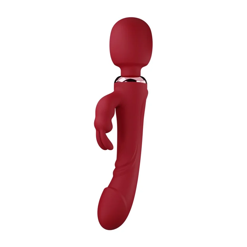Vibrator Wand&Rabbit Great Mix, 10+10 Moduri Vibratii Puternice, Silicon, USB, Rosu, 24.6 cm, Mokko Toys, Velvet Obession