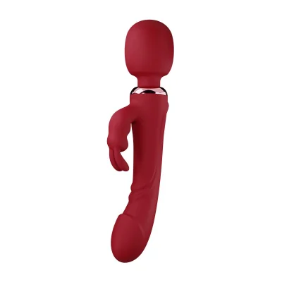 Vibrator Wand&Rabbit Great Mix, 10+10 Moduri Vibratii Puternice, Silicon, USB, Rosu, 24.6 cm, Mokko Toys, Velvet Obession