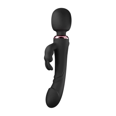 Vibrator Wand&Rabbit Great Mix, 10+10 Moduri Vibratii Puternice, Silicon, USB, Negru, 24.6 cm, Mokko Toys, Velvet Obession