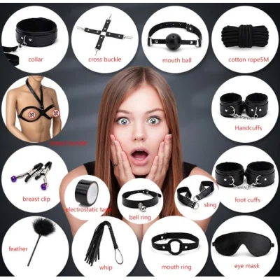 Set BDSM Dark Fantasy, 15 Piese, Negru, Guilty Toys