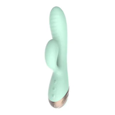 Vibrator Iepuras Inflatable Sahara, 10 Moduri Vibratii, Silicon, USB Magnetic, Verde, 19.5 cm, Passion Labs, Sensations