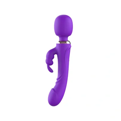 Vibrator Wand&Rabbit Great Mix, 10+10 Moduri Vibratii Puternice, Silicon, USB, Mov, 24.6 cm, Mokko Toys, Velvet Obession
