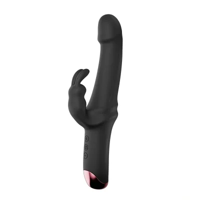 Vibrator Great Realistic Rabbit, 10 Moduri Vibratii Puternice, Silicon, USB, Negru, 22.5 cm, Mokko Toys