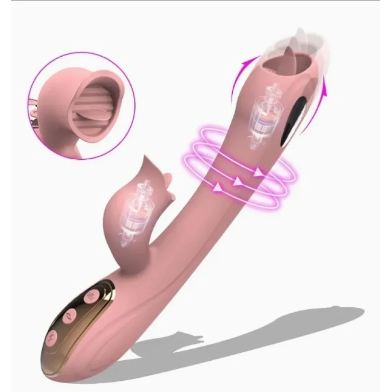 Vibrator Iepuras cu Electrostimulare, 10 Moduri Vibratii, 10 Moduri Licking, Silicon, USB, Roz, 22 cm, Mokko Toys
