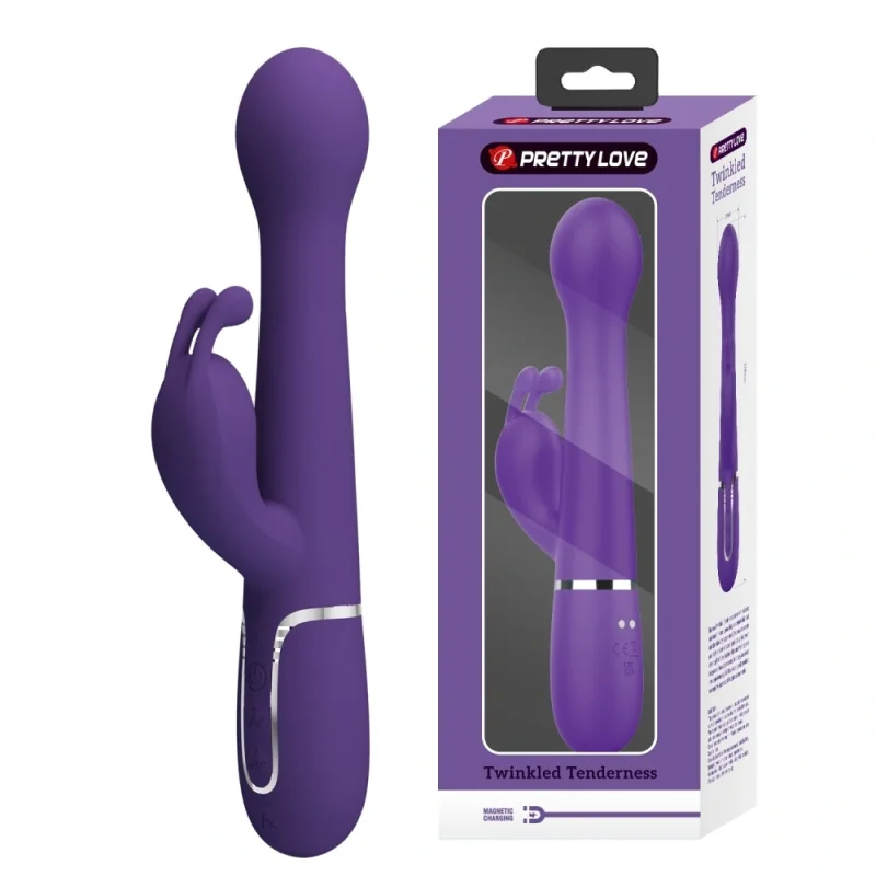 Vibrator Iepuras Dejon, 7 Moduri Vibratii, 4 Moduri Impingere si Rotatii, Silicon, USB Magnetic, Albastru, 22.6 cm
