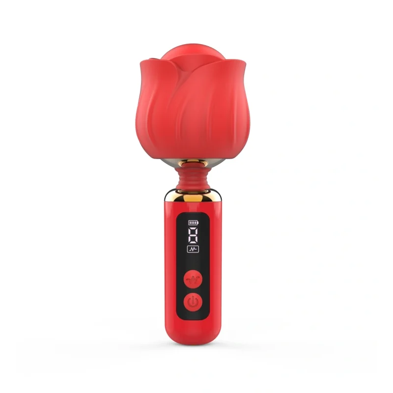 Mini Vibrator Masaj Luxury Bloom, 9 Moduri Vibratii, Display LCD, USB Magnetic, Silicon, Rosu, 12.6 cm, Guilty Toys