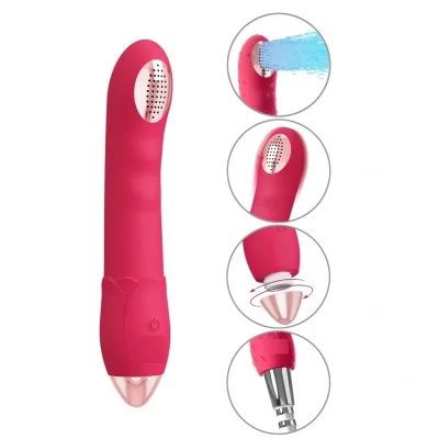 Vibrator si Irigator, 10 Moduri Vibratii, Silicon, USB, Rosu, 20 cm, Guilty Toys