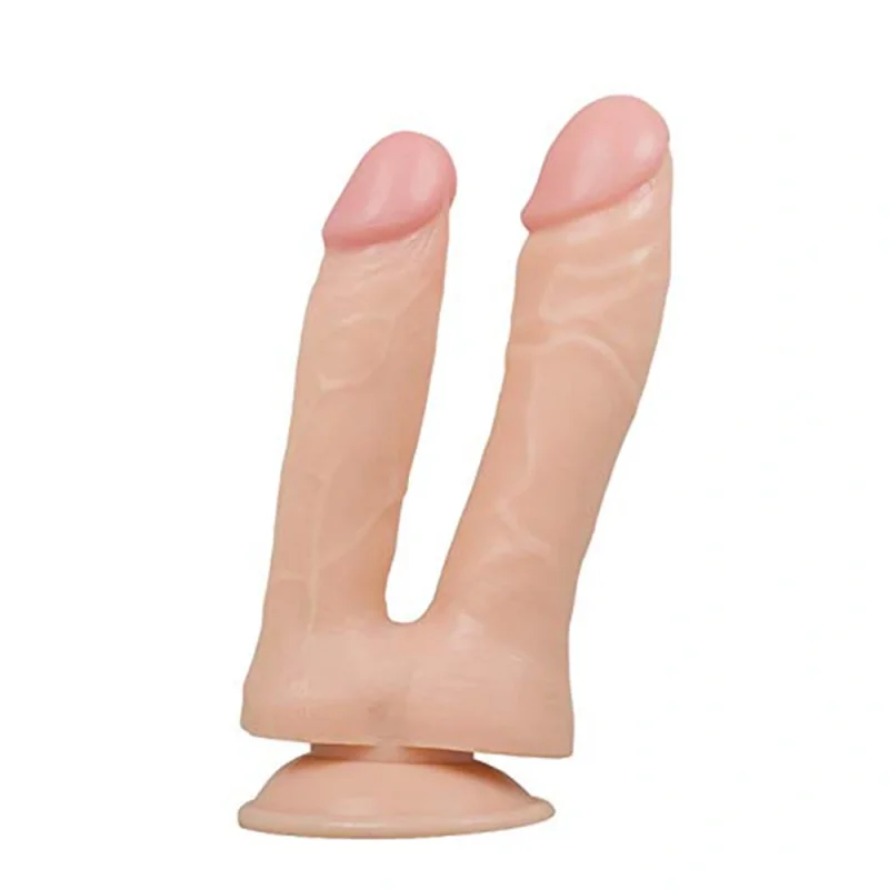 Dildo Dublu Realist cu Ventuza, PVC, Natural, 18.2 cm, Guilty Toys