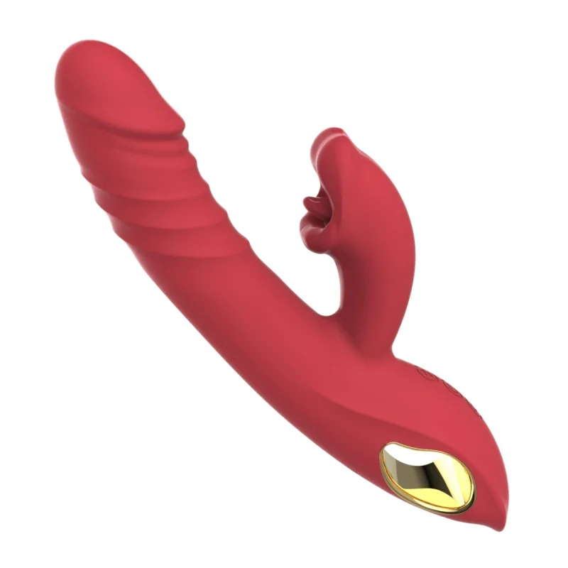 Vibrator Thrusting Rabbit, 10 Moduri Vibratii, 5 Moduri Impingere, 5 Moduri Muscare, Silicon, USB Magnetic, Rosu, 24.6 cm, Passion Labs