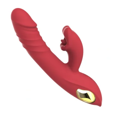 Vibrator Thrusting Rabbit, 10 Moduri Vibratii, 5 Moduri Impingere, 5 Moduri Muscare, Silicon, USB Magnetic, Rosu, 24.6 cm, Passion Labs