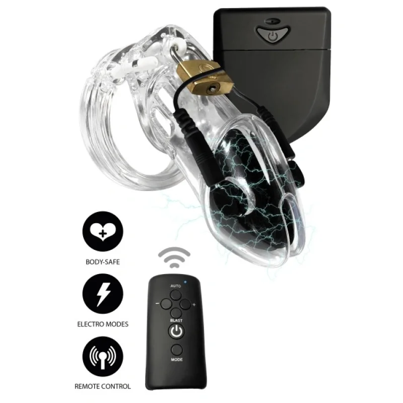 Cusca de Castitate Electro Cock Cage, Remote Control, Negru