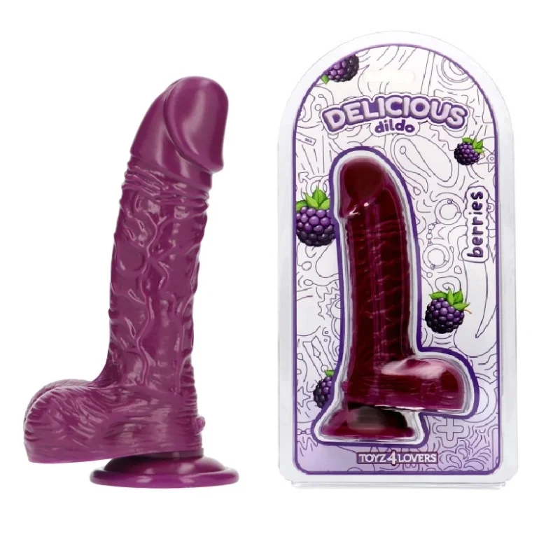 Dildo Realist Parfumat Dan, Aroma Mure, PVC, Mov, 18 cm