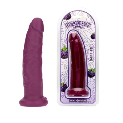 Dildo Realist Parfumat Sam, Aroma Mure, PVC, Mov, 19.5 cm