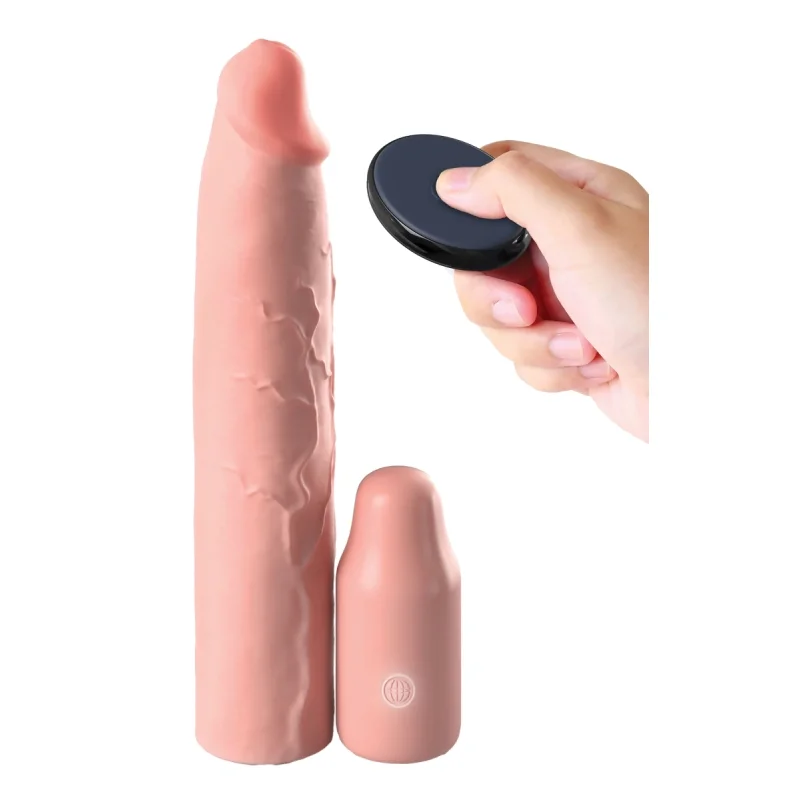 Prelungitor Penis cu Vibratii Fantasy X-Tensions Elite, Remote Control, Silicon, Natural, 22.9 cm
