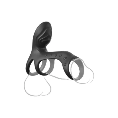 Inel de Penis Ultimate Couples Cage Pro, 2 Motoare, 10 Moduri Vibratii, Silicon, Negru