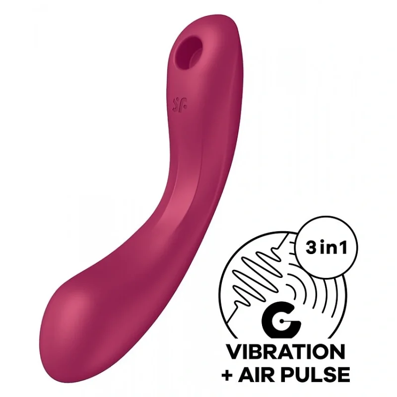 Vibrator Curvy Trinity 1, Air Pulse, 11 Programe Suctiune, 12 Programe Vibratii, Silicon, USB, Rosu, 16.4 cm