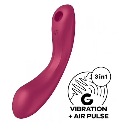Vibrator Curvy Trinity 1, Air Pulse, 11 Programe Suctiune, 12 Programe Vibratii, Silicon, USB, Rosu, 16.4 cm