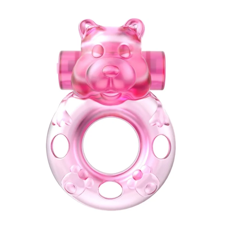 Inel de Penis cu Vibratii Bear Cock Ring, TPR, Roz