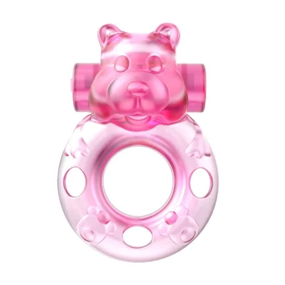 Inel de Penis cu Vibratii Bear Cock Ring, TPR, Roz