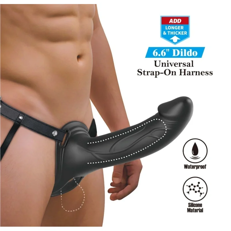 Strap-on Hollow Landon Dildo Realist +4.2 cm, Silicon, Negru