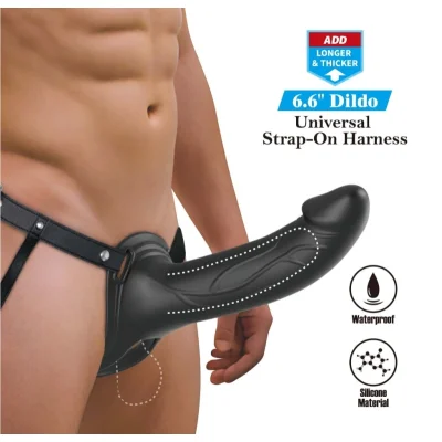 Strap-on Hollow Landon Dildo Realist +4.2 cm, Silicon, Negru
