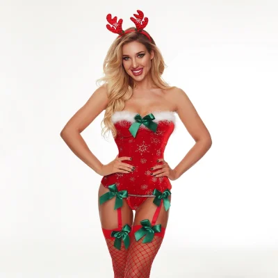 Set Lenjerie 4 Piese Santa’s Naughty Babe, Rosu, S/M