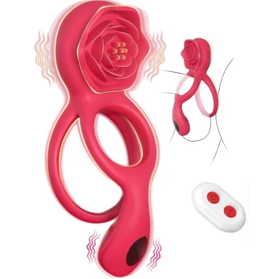 Inel Rosa Penis Ring&Testicles Vibe, Remote Control, 9 Moduri Vibratii, Silicon, USB, Rosu, Passion Labs