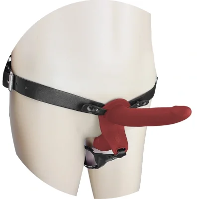 Strap-on pentru Femei, Remote Control, 10 Moduri Vibratii, Silicon, USB, Rosu, Passion Labs