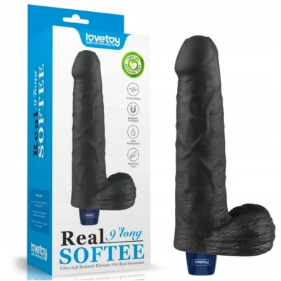Vibrator Realist REAL SOFTEE, 10 Moduri Vibratii, TPE, Negru, 22.6 cm