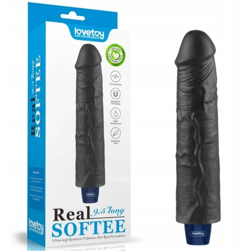 Vibrator Realist REAL SOFTEE, 10 Moduri Vibratii, TPE, Negru, 23.7 cm