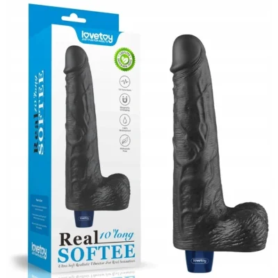 Vibrator Realist REAL SOFTEE, 10 Moduri Vibratii, TPE, Negru, 25.3 cm