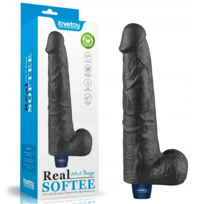 Vibrator Realist REAL SOFTEE, 10 Moduri Vibratii, TPE, Negru, 27.2 cm