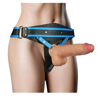 Strap-on cu Vibrator Realist 23.6 cm, 10 Moduri Vibratii, Marime Ham XS/S/M